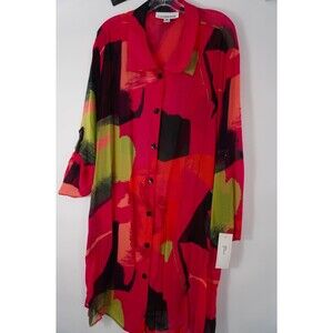 Caroline Rose Plus Sz 3X Abstract Art Multi Print Lagenlook Boho Tunic Dress NWT